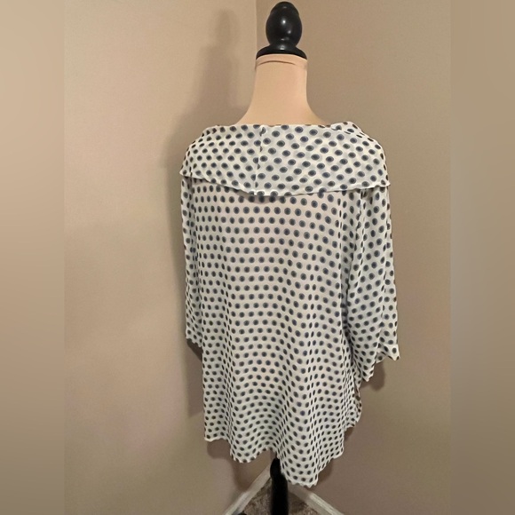 Yushi Off white, black & grey  Polka Dot Flowy Top cowl neck, size XL - Picture 3 of 9